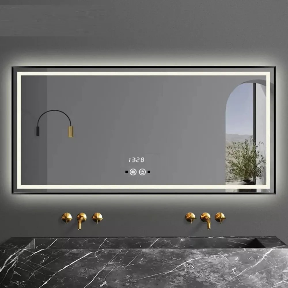Oglinda Baie Led Cu Senzor De Miscare , 100x65cm, Rama Negru Mat, Led Touch , Elit's ESN J31