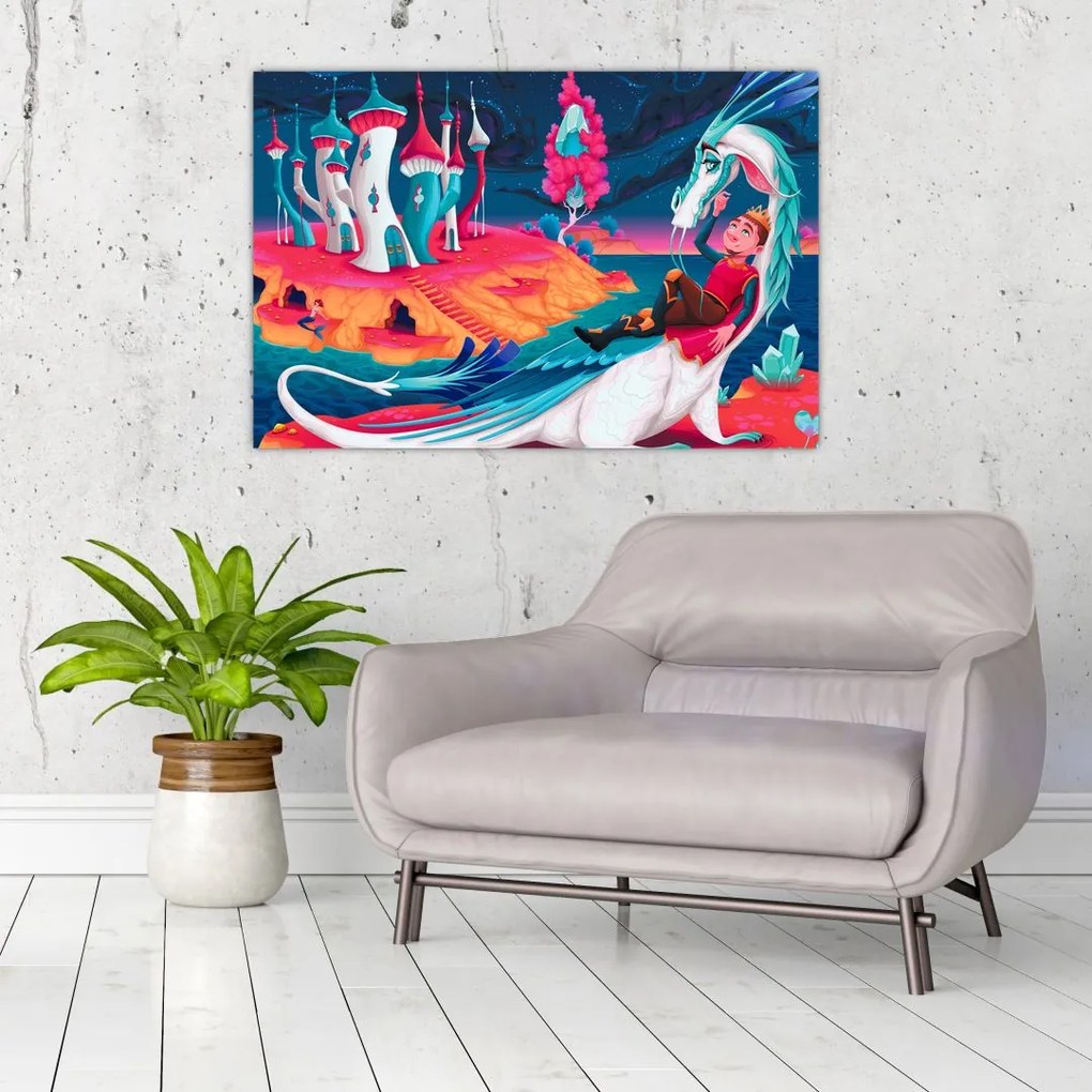 Tablou - Prinț și prințesa cu dragon (90x60 cm)