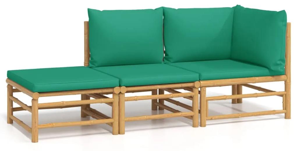 3155172 vidaXL Set mobilier de grădină cu perne verzi, 3 piese, bambus
