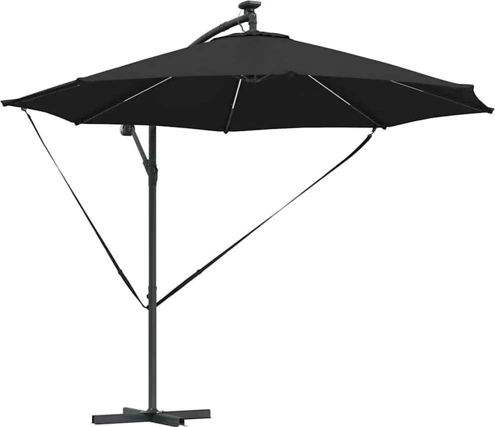 vidaXL Umbrelă de soare Negru 294 x 294 x 248 cm Poliester și Aluminiu