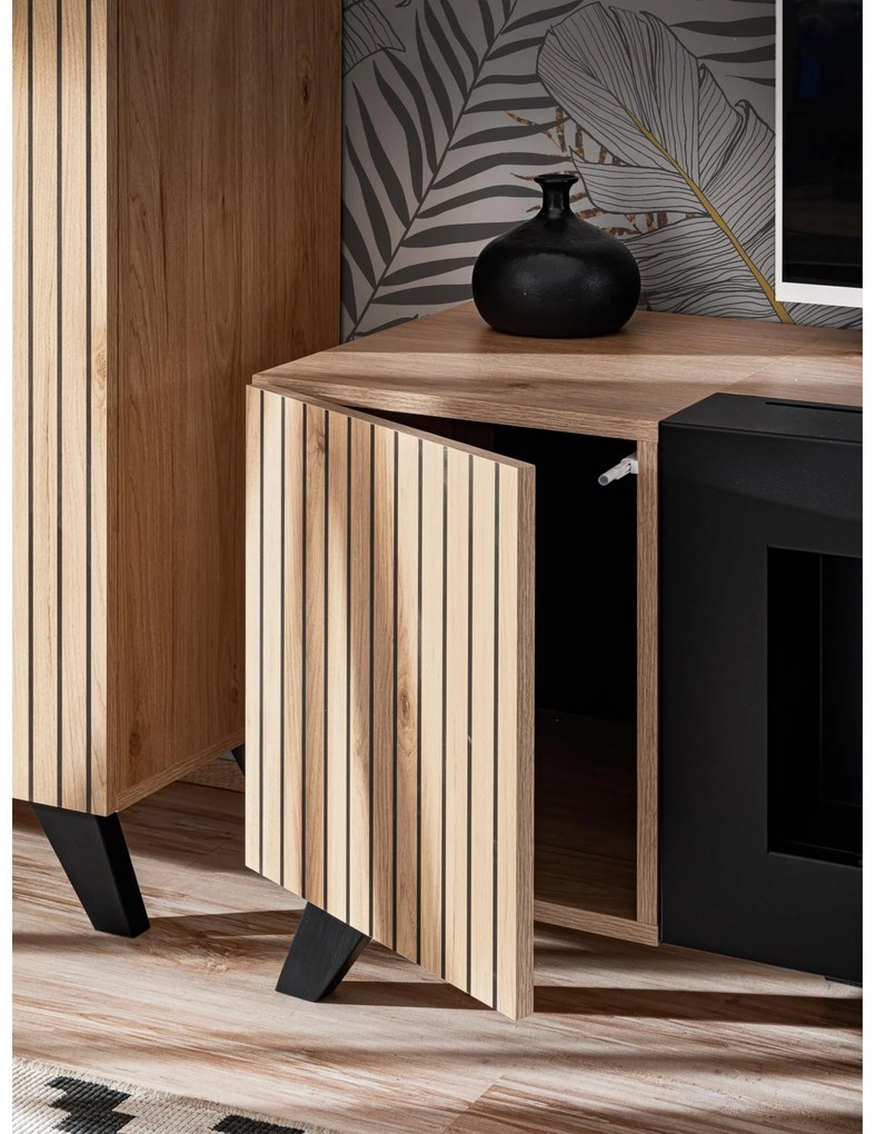 Mobilier living Lyran (hikora jackson + negru (cu iluminat LED) (cu bioșemineu). 1097693