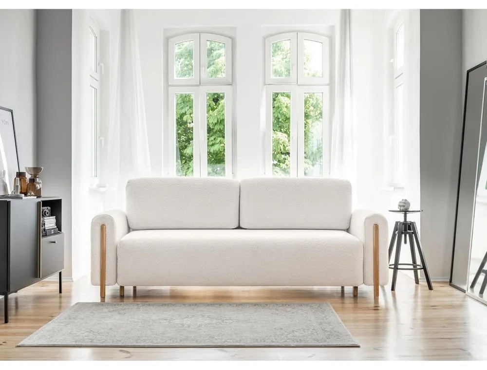 Canapea crem extensibilă/cu spațiu de depozitare cu tapițerie din țesătură bouclé 244 cm Arcadova – ELTAP