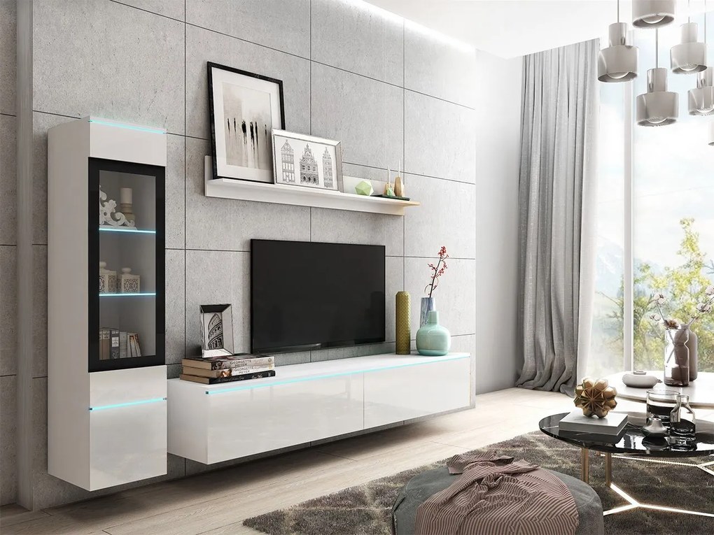 Mobilier living Selwyn I (Alb + Alb lucios ) (iluminat LED Alb). 1054032