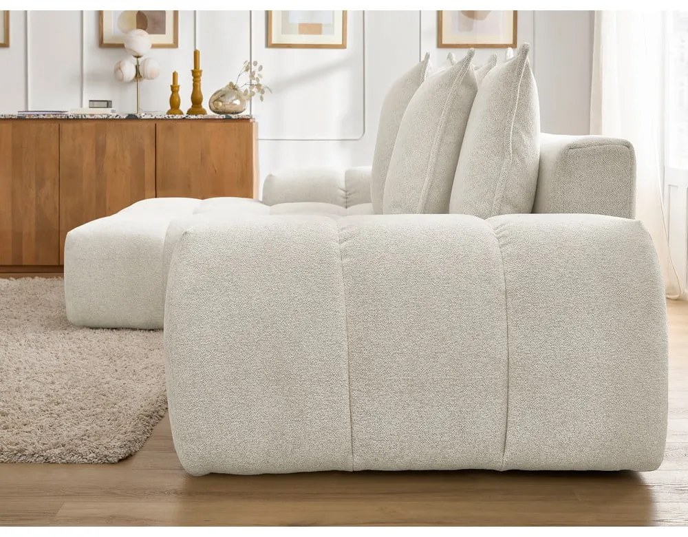 Colțar alb extensibil/cu spațiu de depozitare cu tapițerie din chenille (cu colț pe partea stângă/cu șezlong) Everest – Bobochic Paris