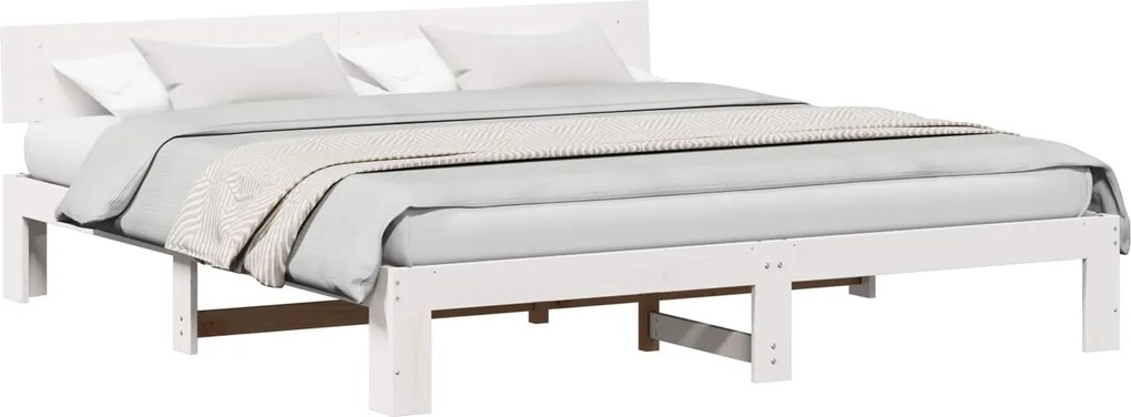 vidaXL Cadru de pat cu headboard Alb 180 x 200 cm Lemn de pin masiv