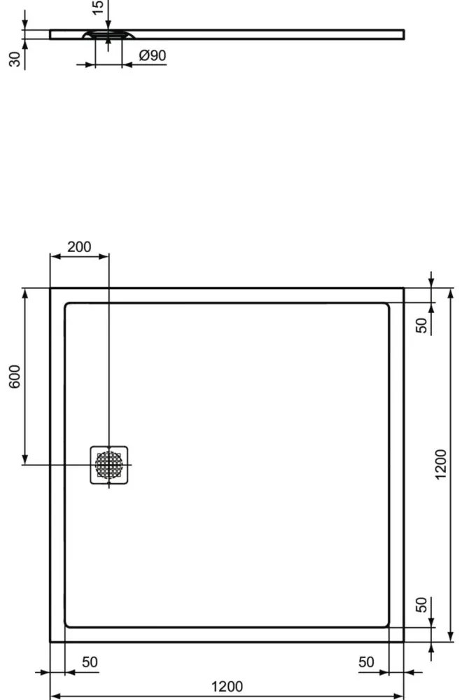 Cadita dus compozit 120x120 cm Ideal Standard Ultra Flat S, alb Alb, 1200x1200 mm