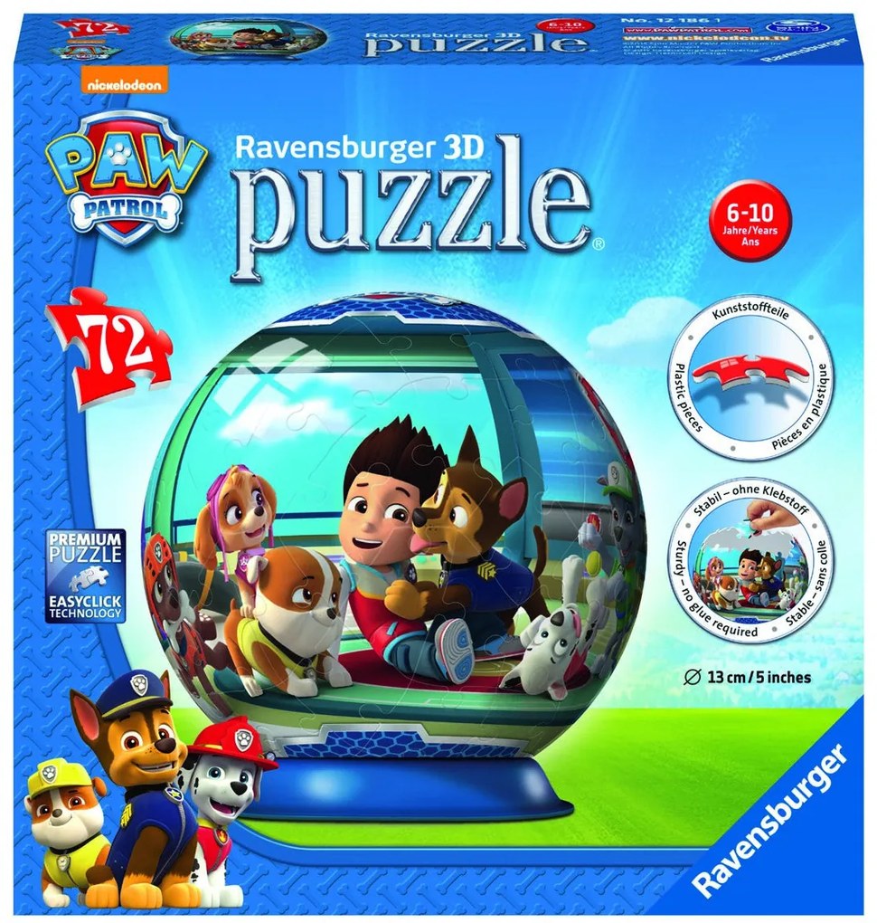 PUZZLE 3D PAW PATROL, 72 PIESE (RVS3D12186)