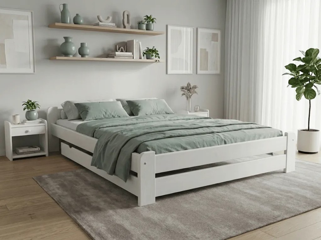 Pat Emily 160x200 cm, alb Saltele: Cu saltele Deluxe 10 cm, Somiera pat: Cu lamele drepte