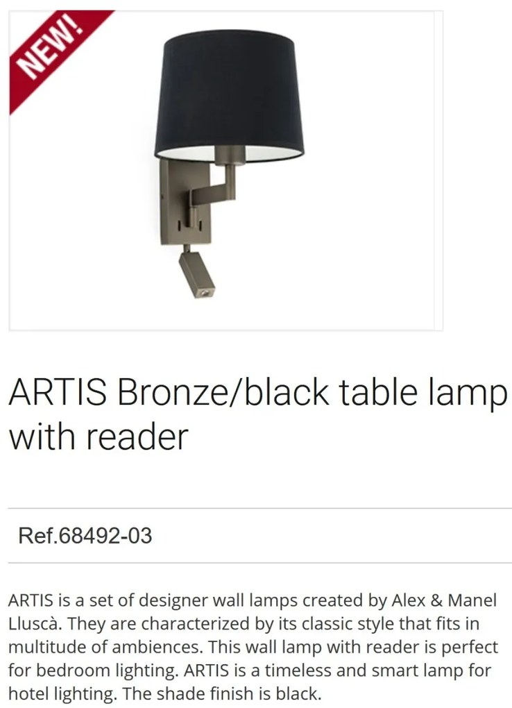 Aplica cu reader LED stil clasic design elegant ARTIS bronz/negru