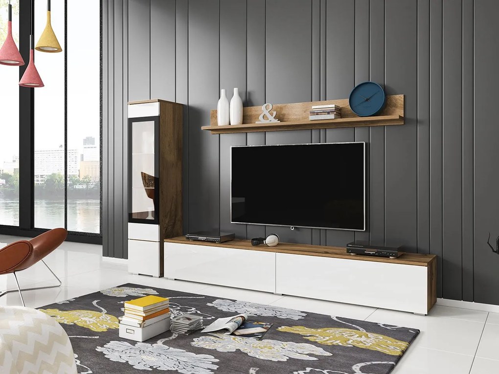 Mobilier living Selwyn I (wotan + Alb lucios ) (fără iluminat). 1054029
