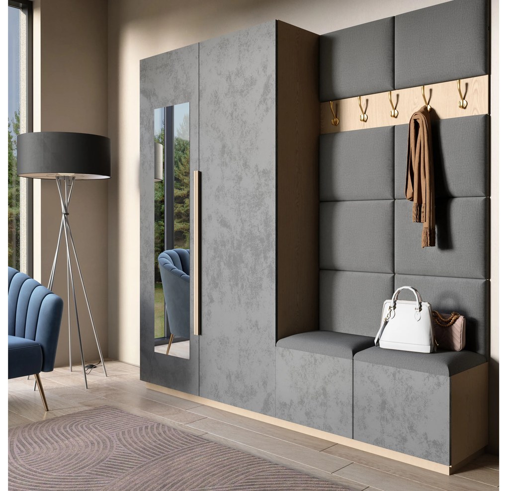 Set 10 panouri tapițate Quadra 100x200 cm (Gri). 1051976