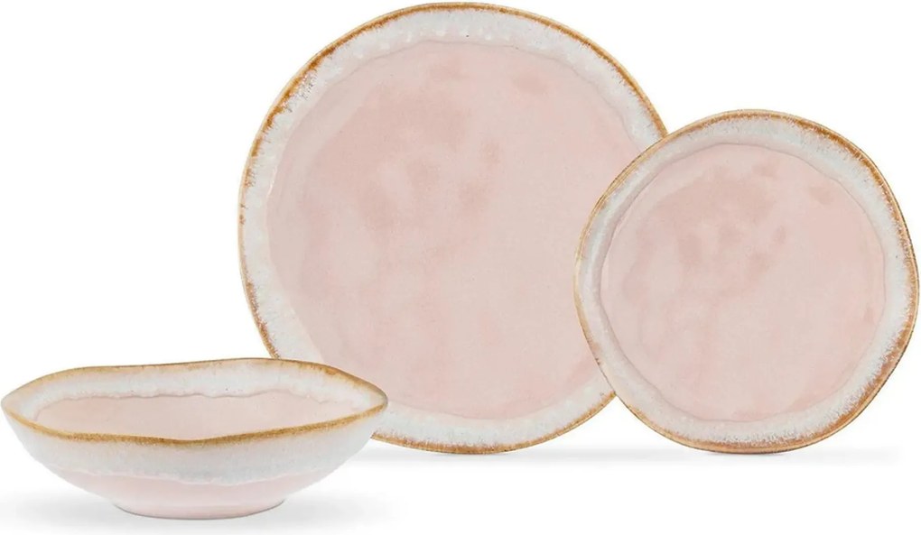 Set de cina 275KRM2186, 18 piese, roz, ceramica