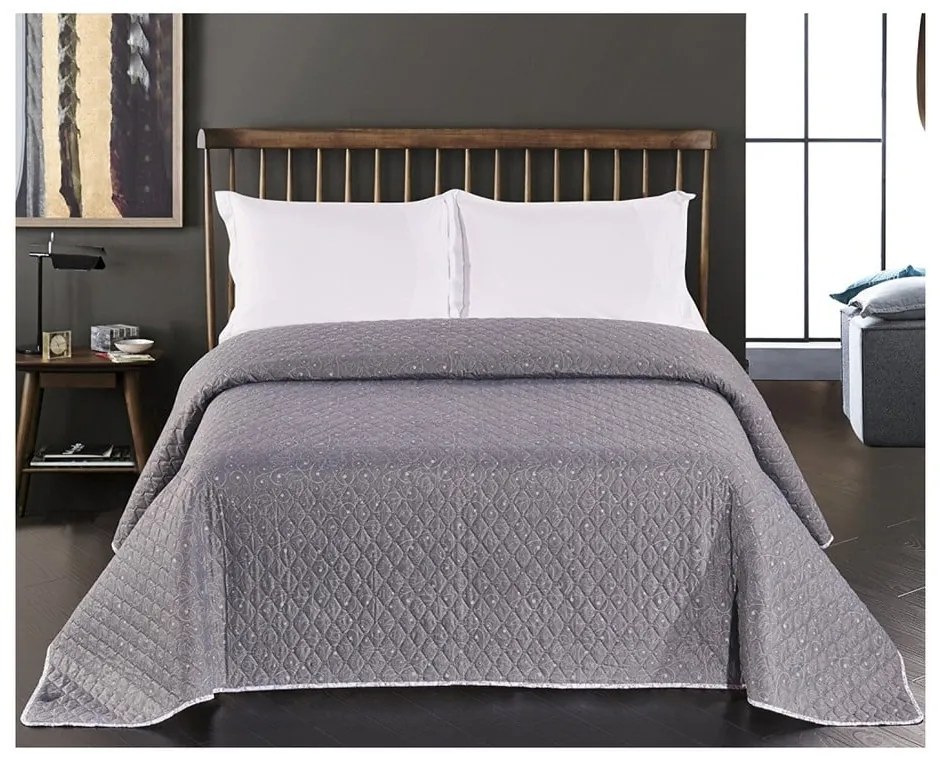 Cuvertură cu 2 fețe din microfibră DecoKing Alhambra, 220 x 240 cm, alb - gri
