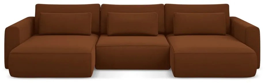 Colțar teracotă extensibil/cu spațiu de depozitare cu tapițerie din catifea (în formă de "U") Kapua – Makamii