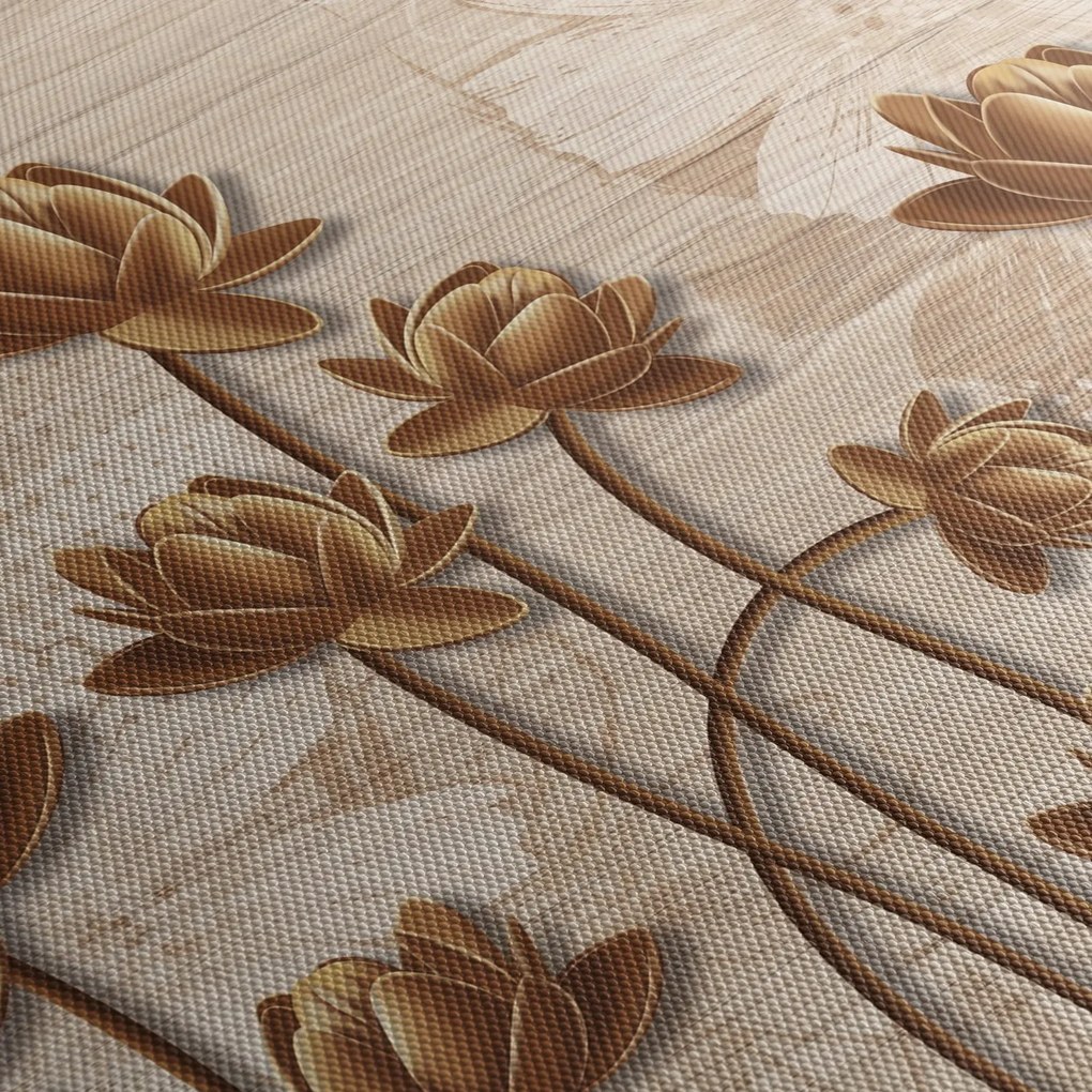 Tablou cu abstracția florilor - maro (cu ceas) (90x30 cm)