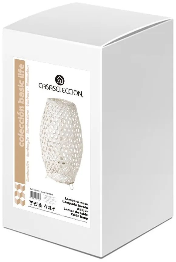 Veioză albă cu abajur din bambus (înălțime 36 cm) – Casa Selección