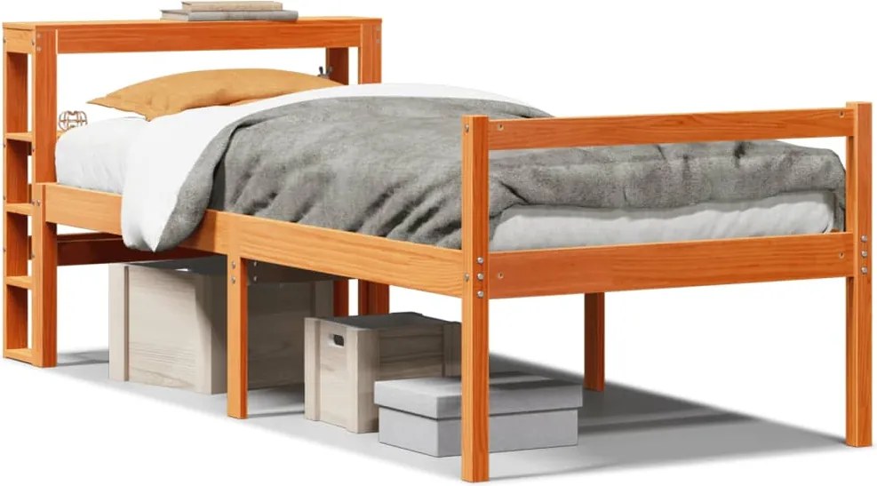 vidaXL Cadru de pat cu tăblie, maro ceruit, 75x190 cm, lemn masiv pin