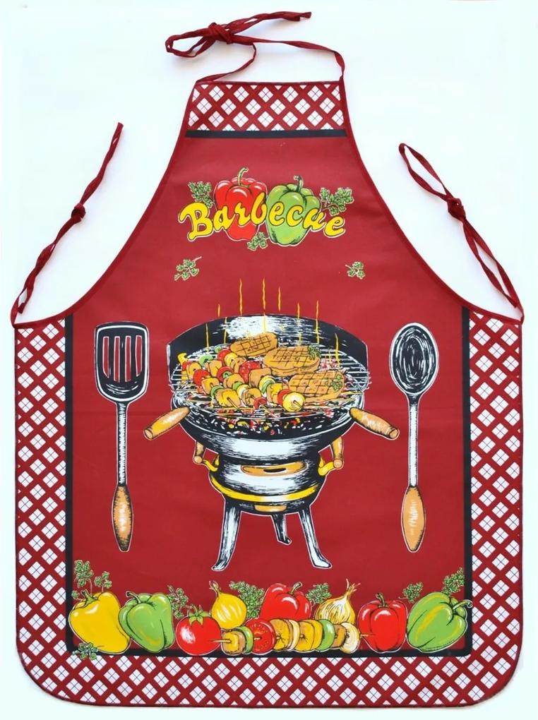 Șorț și mănușă de bucătărie Barbecue bordó, 75 x 80 cm, 18 x 28 cm