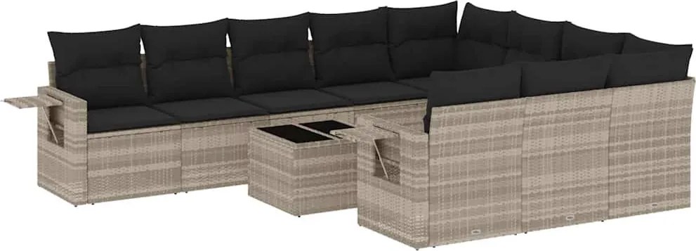 vidaXL Set canapele de grădină cu perne, 11 piese, gri, poliratan