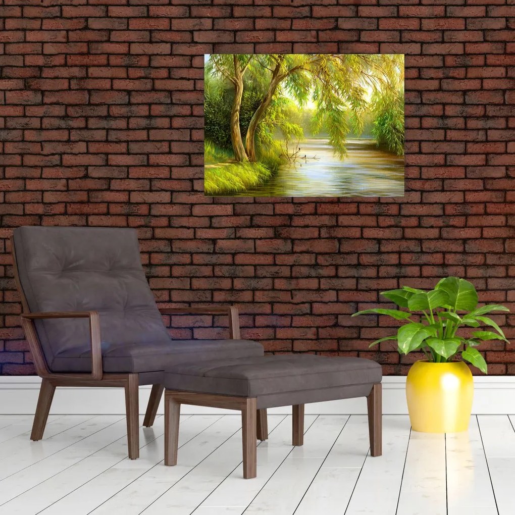 Tablou - Salcie lângă lac, pictură în ulei (70x50 cm)