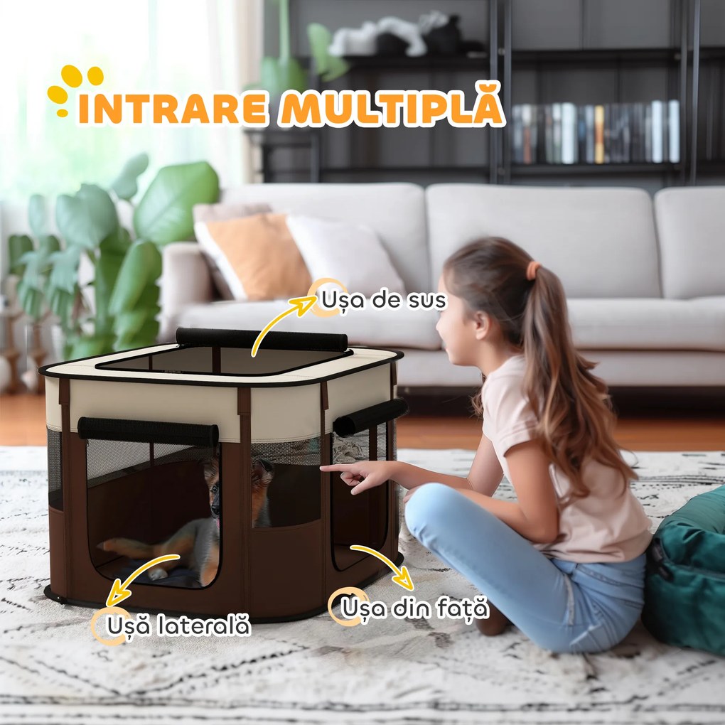 PawHut Țarc pliabil pentru câini cu geantă de transport pentru interior/exterior, Gri | Aosom Romania