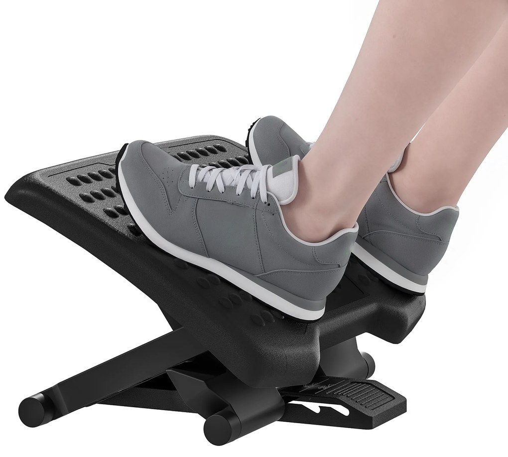 HOMCOM Suport Ergonomic pentru Picioare cu Role de Masaj, Antiderapant și Reglabil pe 3 Înălțimi, 46x35x17 cm, Negru | Aosom Romania