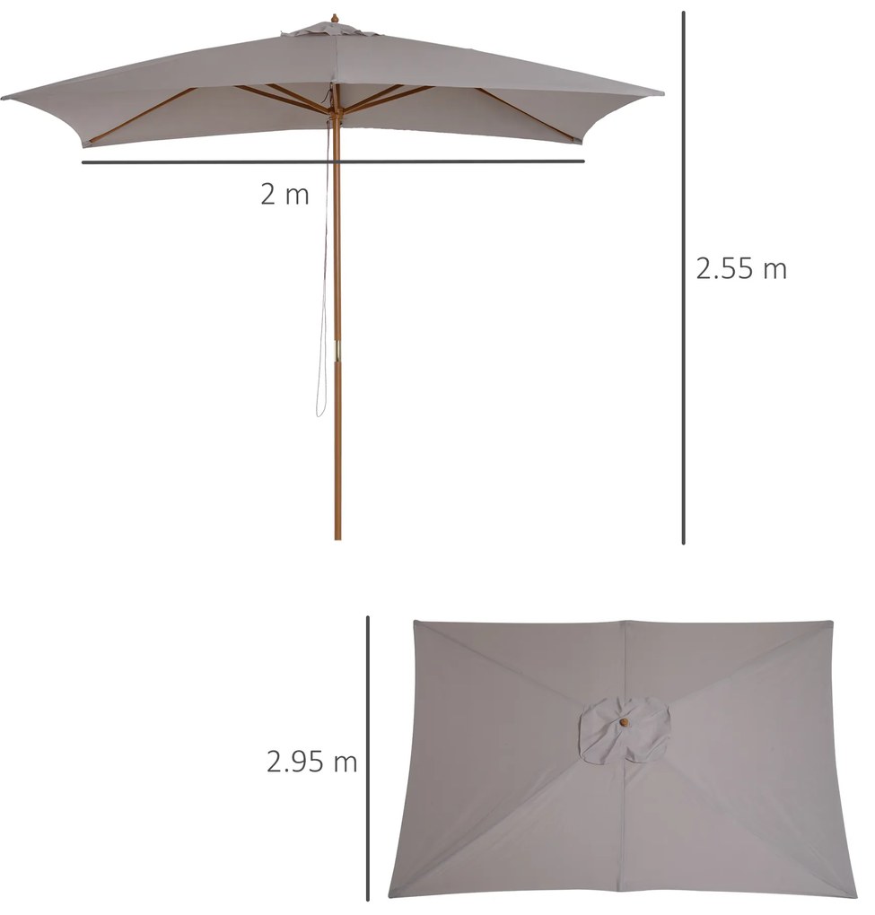 Outsunny Umbrelă de Grădină 2x3m Parasolar Impermeabil din Lemn Lacuit cu Copertină Detașabilă Gri | Aosom Romania