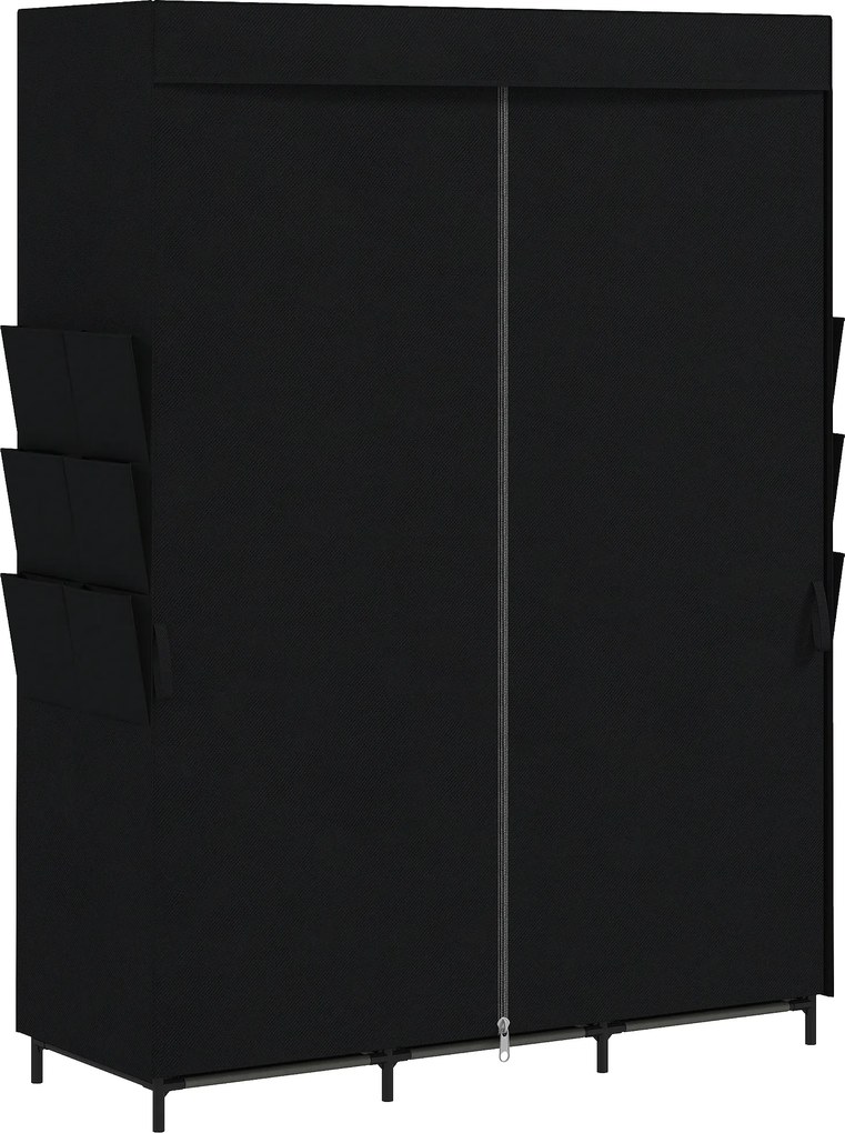 HOMCOM Garderobă Textilă cu 3 Bare și 3 Rafturi, Oțel și Material Netesut, 130 x 45 x 167 Cm, Negru | Aosom Romania