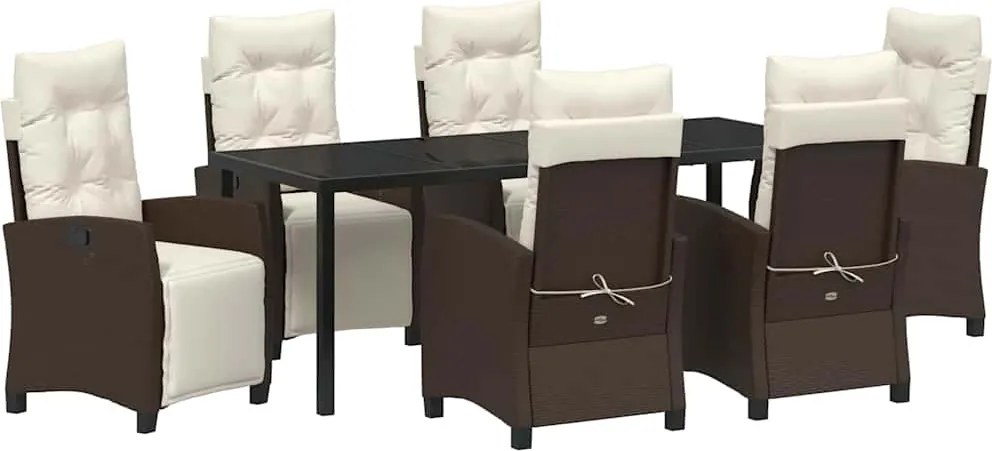 vidaXL Set de masă pentru grădină cu pernă 7 pcs Maro poliratan