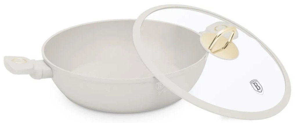 Cratiță cu capac 30 cm, 4.5L – Berlinger Haus Sahara Collection BH 8069, crem, cu strat antiaderent titan, compatibilă cu inducție