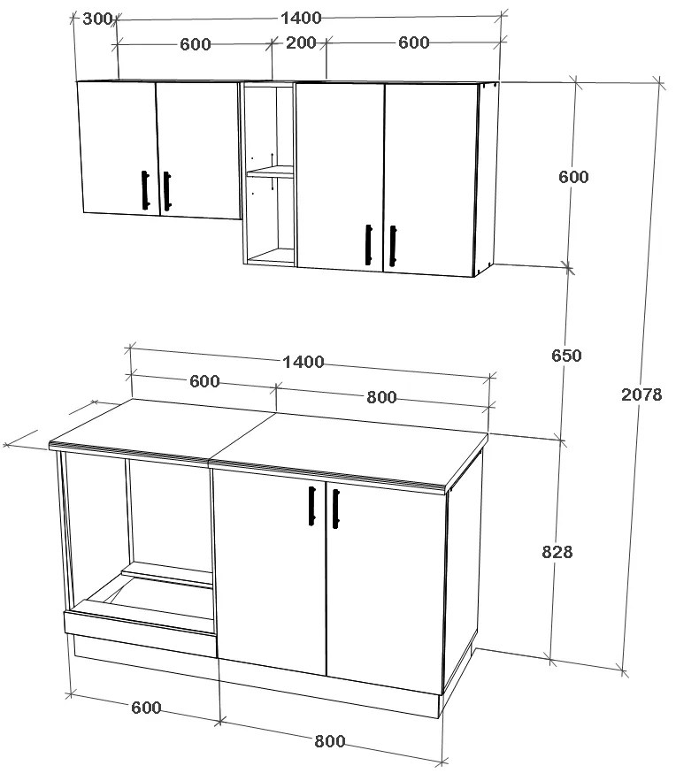 Set haaus V4, Gri Lucios/Alb, MDF, Blat Thermo 28 mm, L 140 cm