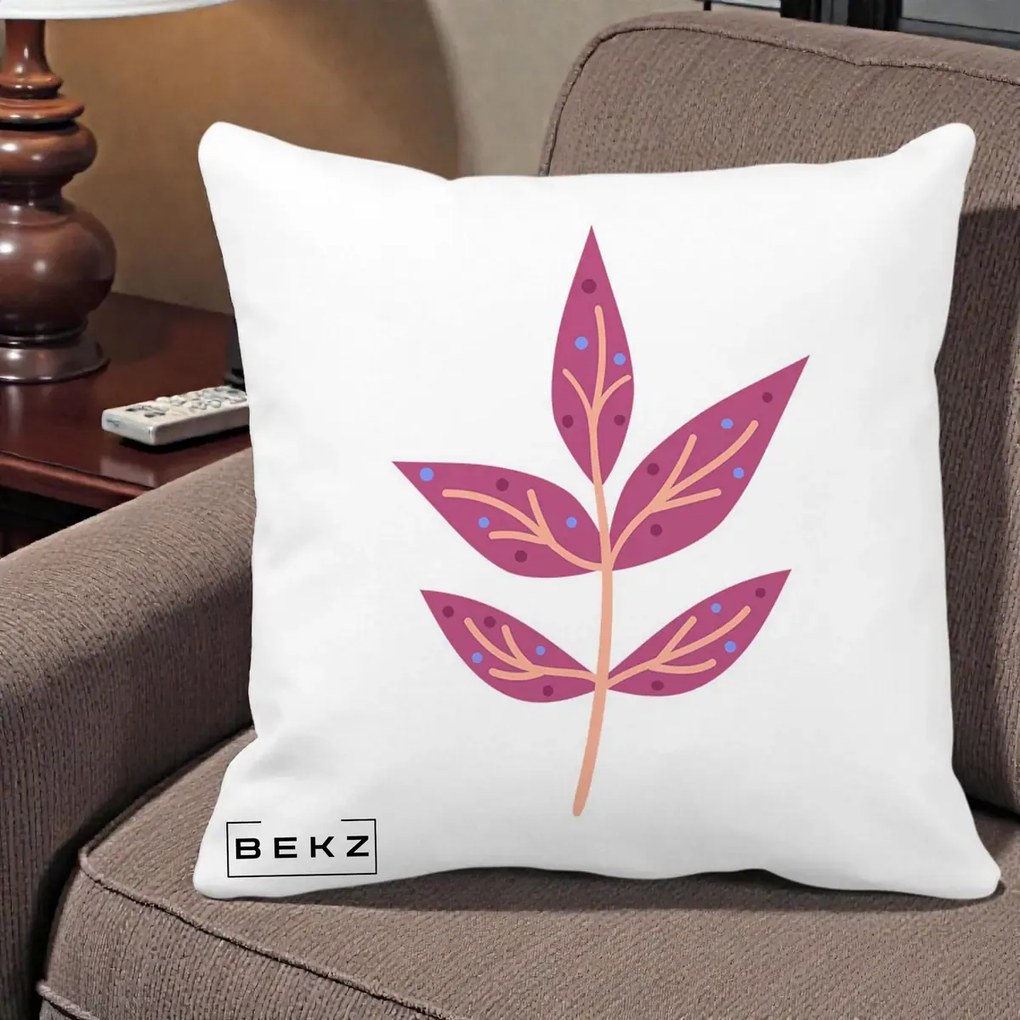 Perna Decorativa Ramura Botanica Mov, 40x40 cm, Alba Mata, Husa Detasabila, Perna Inclusa, BEKZ®