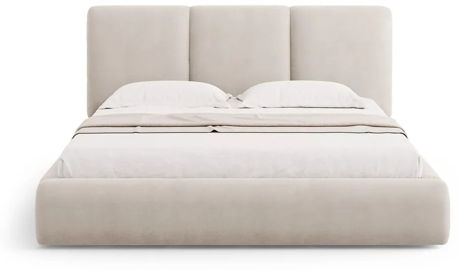 Pat matrimonial bej tapițat cu spațiu de depozitare și somieră 160x200 cm Brody – Mazzini Beds