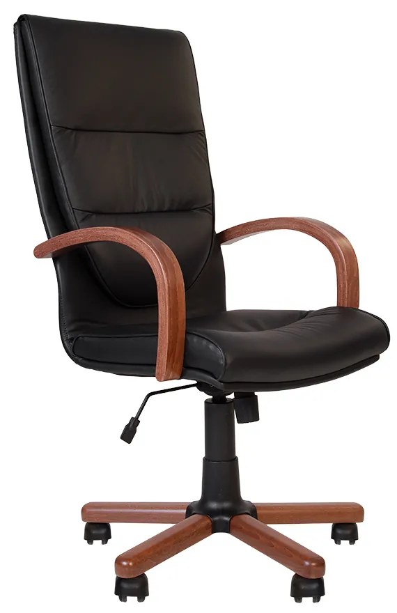 Scaun de birou Credo Extra, cadru si brate din lemn 1.031, piele naturala Lux, negru