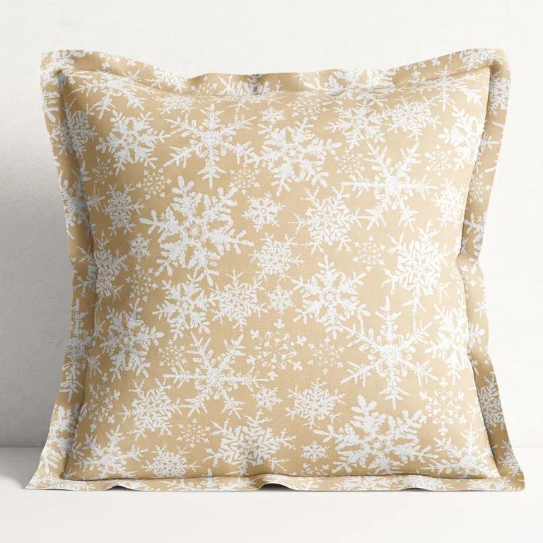 Goldea față de pernă din bumbac cu tiv decorativ - de crăciun - model 092 - fulgi de zăpadă pe auriu 40 x 40 cm