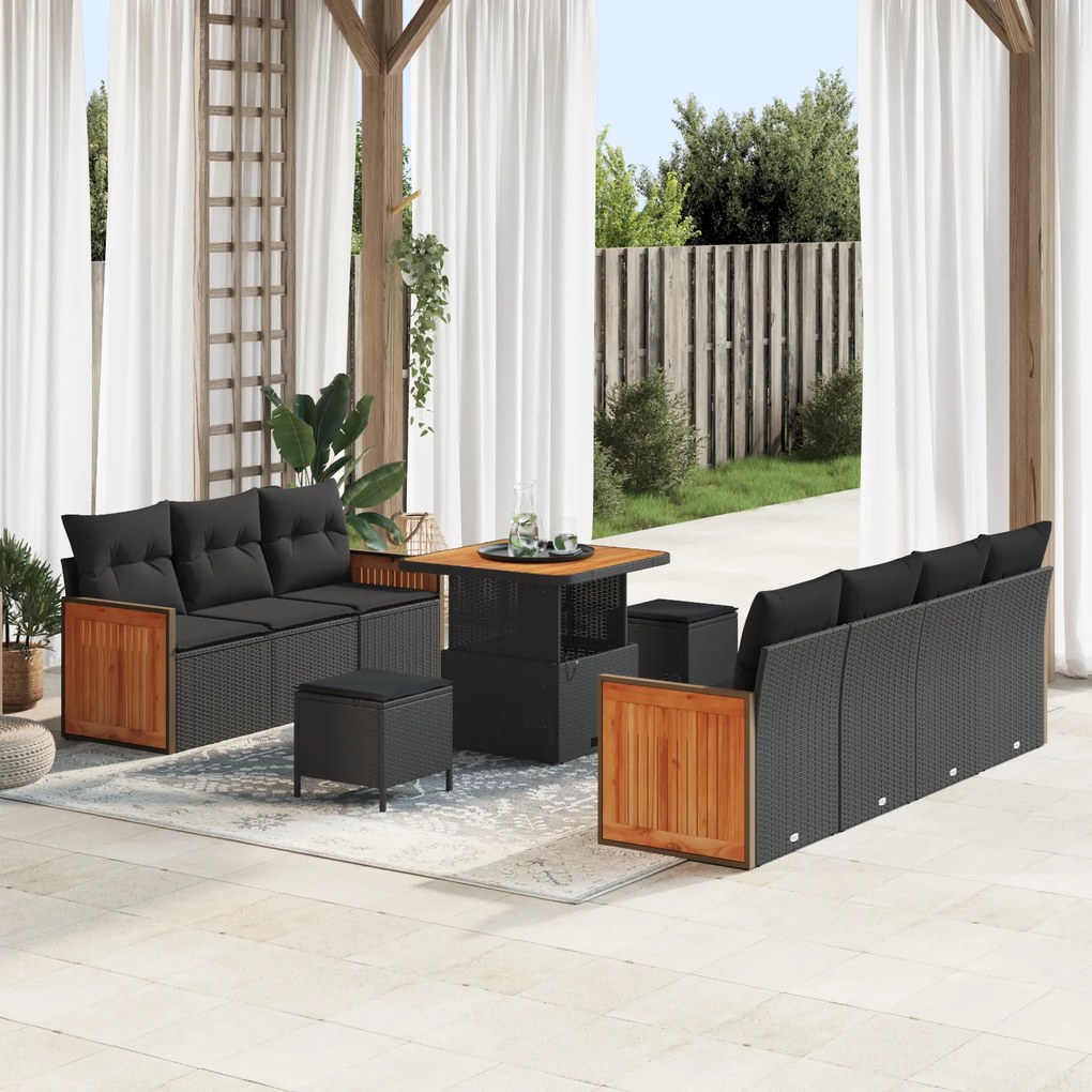 vidaXL Set de canapele pentru grădină 10 pcs Negru 80 x 80 x 71 cm