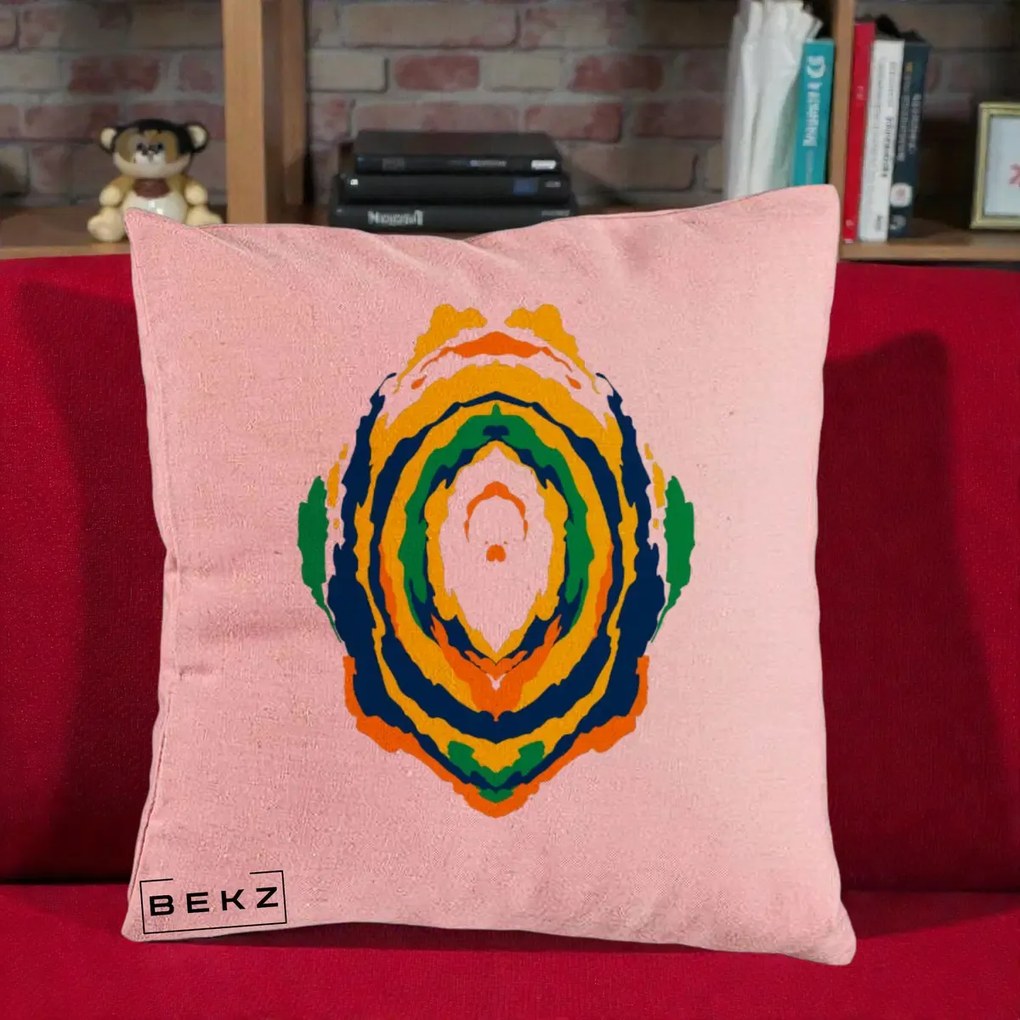 Perna Decorativa Oval Abstract Multicolor, 40x40 cm, Roz, Husa Detasabila, Perna Inclusa, BEKZ®