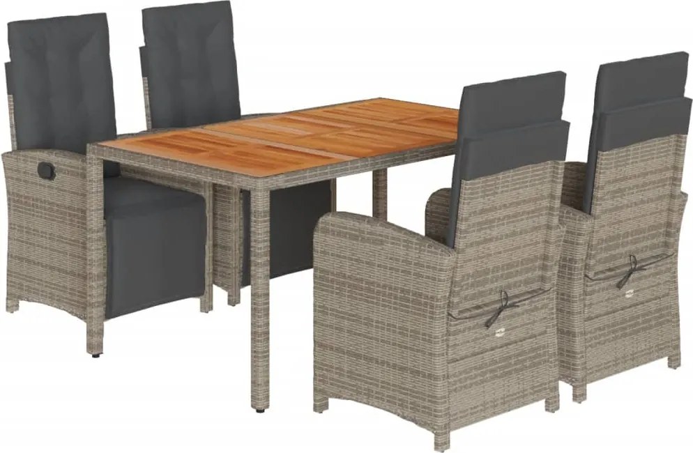 vidaXL Set mobilier de grădină cu perne, 5 piese, gri, poliratan