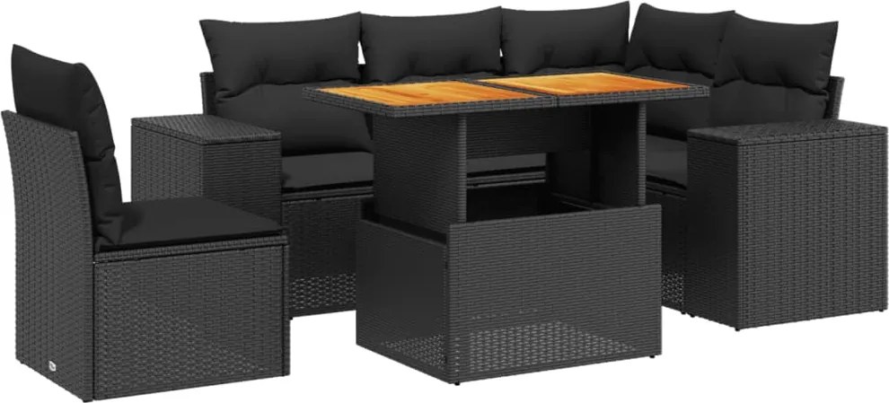 vidaXL Set mobilier de grădină cu perne, 6 piese, negru, poliratan
