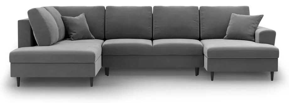 Colțar gri deschis extensibil, cu spațiu de depozitare cu tapițerie din catifea (cu colț pe partea stângă-în formă de "U") Kyoto – Cosmopolitan Design