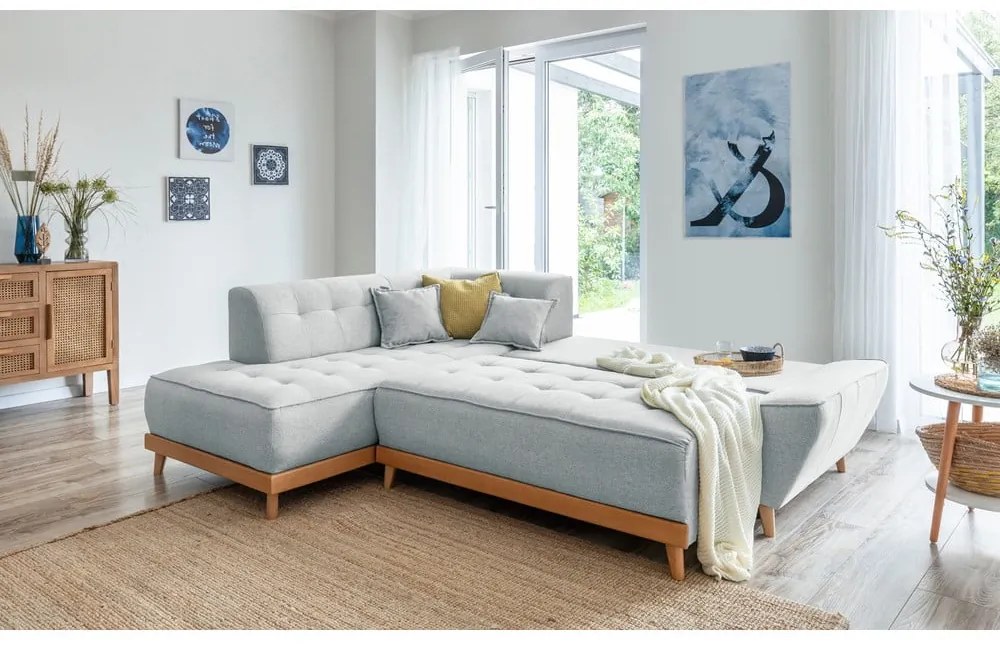 Colțar extensibil cu șezlong pe partea stângă Miuform Dazzling Daisy L, gri deschis