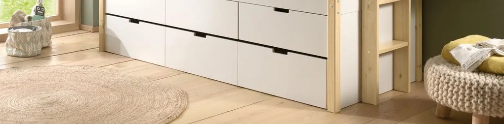 Set MARGRIT format dintr-un Pat copii cabină (90 x 200 cm) cu 3 sertare și un sertar de Pat copii.