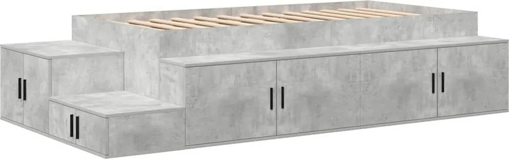 vidaXL Cadru de pat cu depozitare Gri din beton 90 cm Lemn compozit