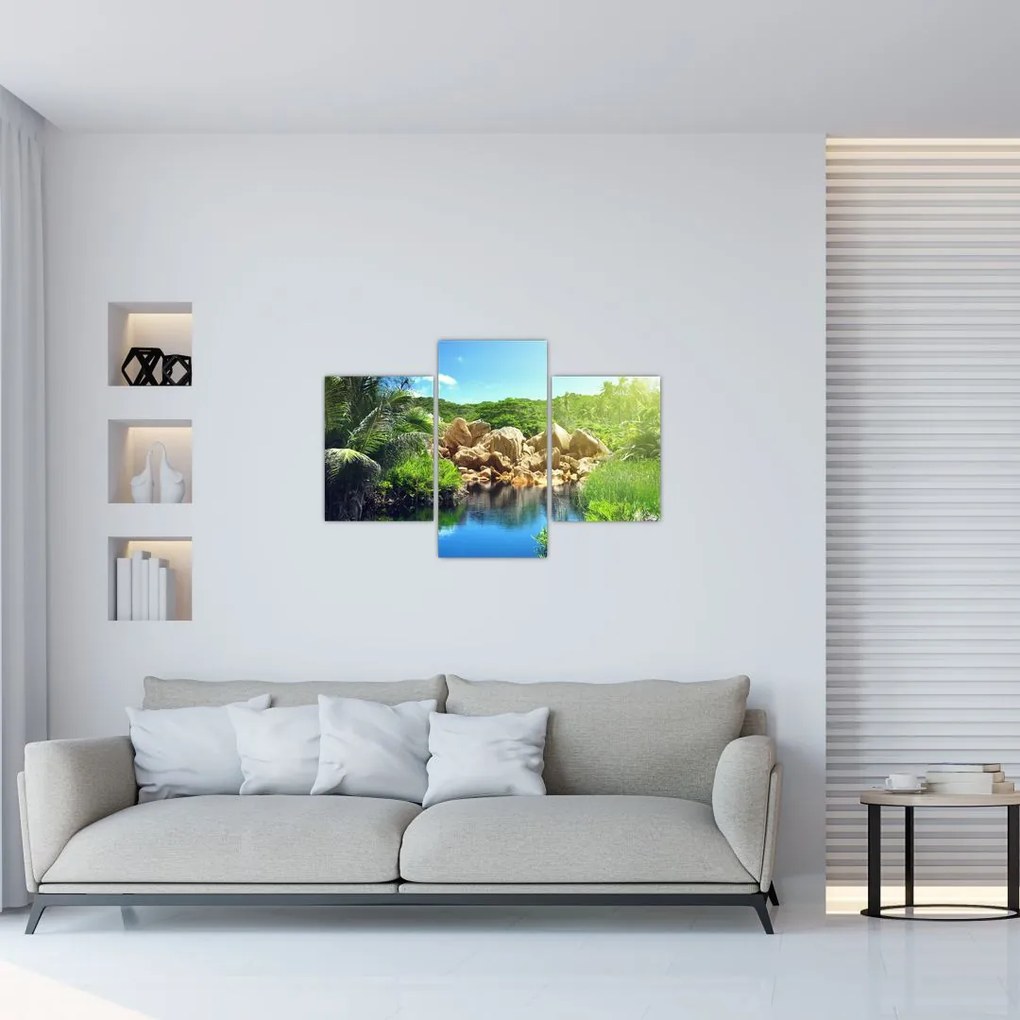 Tablou cu lac în jungla din Seychelles (90x60 cm)