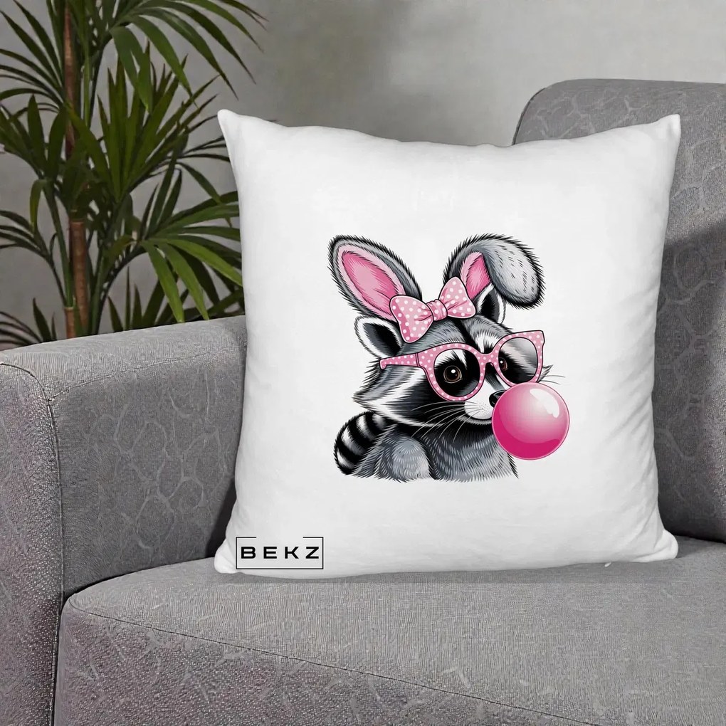 Perna Decorativa Raton cu Urechi de Iepure si Guma de Mestecat, 40x40 cm, Alb Pufos, Husa Detasabila, Perna Inclusa, BEKZ®
