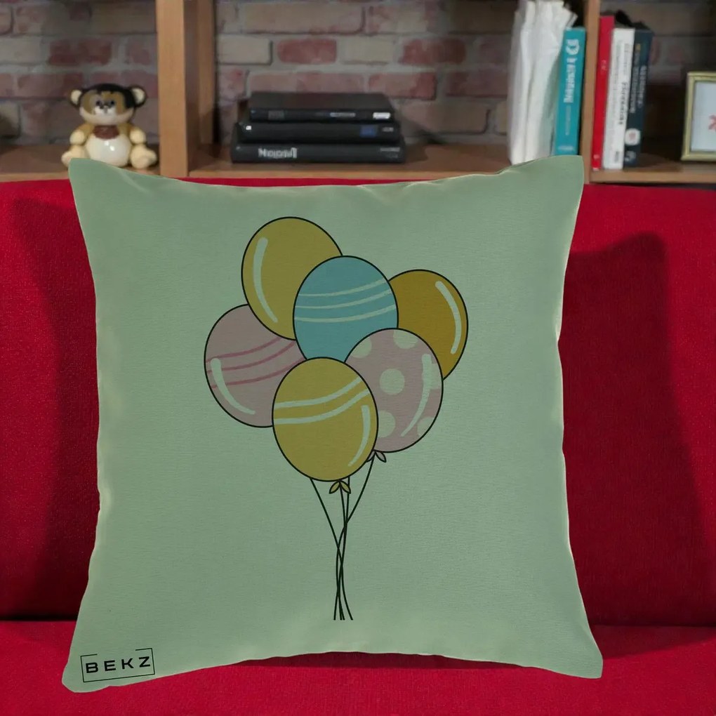 Perna Decorativa Baloane Petrecere, 40x40 cm, Verde, Husa Detasabila, Perna Inclusa, BEKZ®