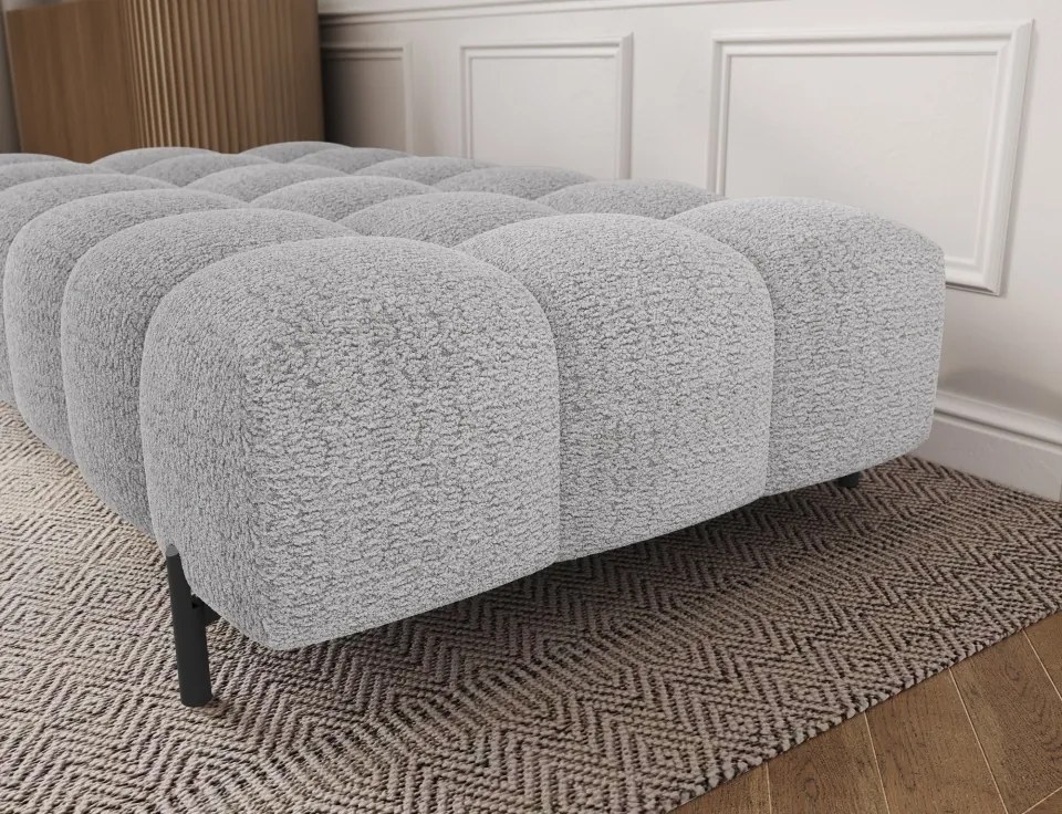 Taburet Tapitat cu Picioare Ferivo, 140x70x40cm, gri bouclé – Sola 04