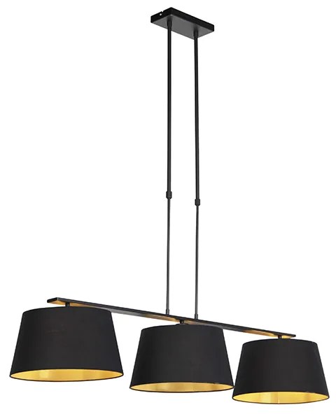 Lampă suspendată cu abajururi din bumbac negru și auriu 32cm - Combi 3 Deluxe