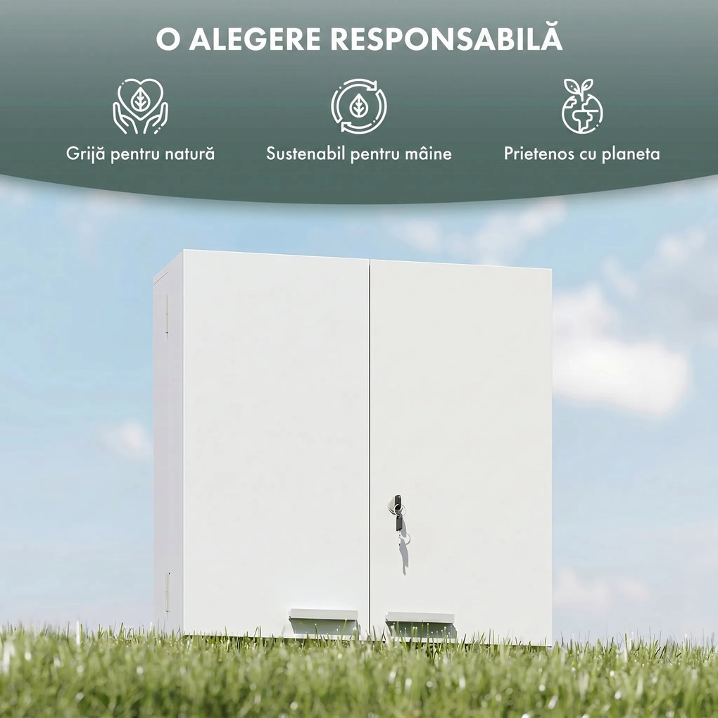 HOMCOM Dulap Medicamente de Perete cu Cheie, 3 Rafturi Interne și 8 Suporturi pentru Sticle, Dulap din MDF și Metal, pentru Bucătărie, Hol, Living, 53x20x53 cm, Alb | Aosom Romania
