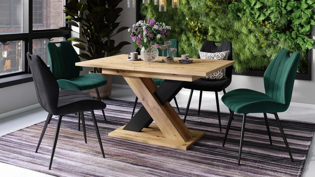 Mazzoni KARO Stejar Artisan/Negru Mat – MASĂ/MĂSUȚĂ DE CAFEA MODERNĂ CU BLAT EXTENSIBIL până la 180 cm